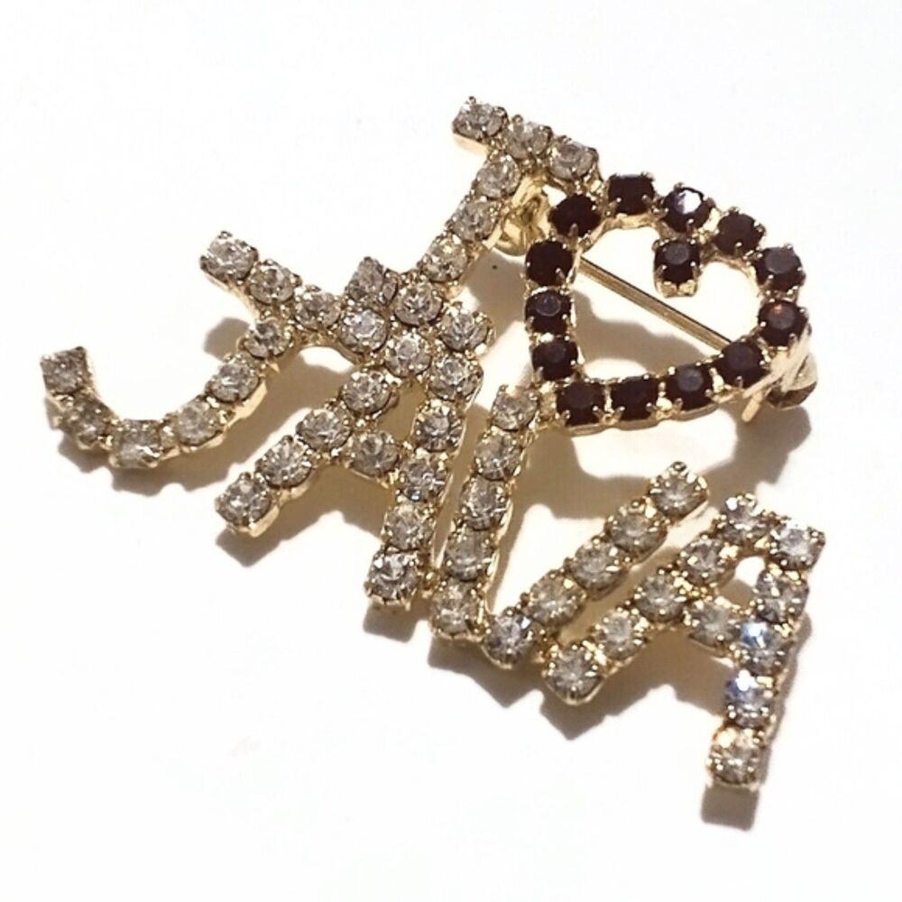 Vintage "I Heart Java" Prong Set Rhinestone Brooch - Picture 4 of 5